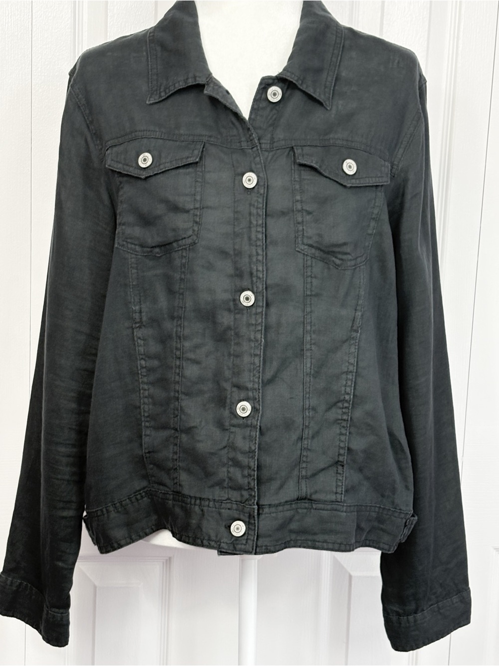 Jones & Co. Light Black European Grown Flax Linen Button Down Jacket XL